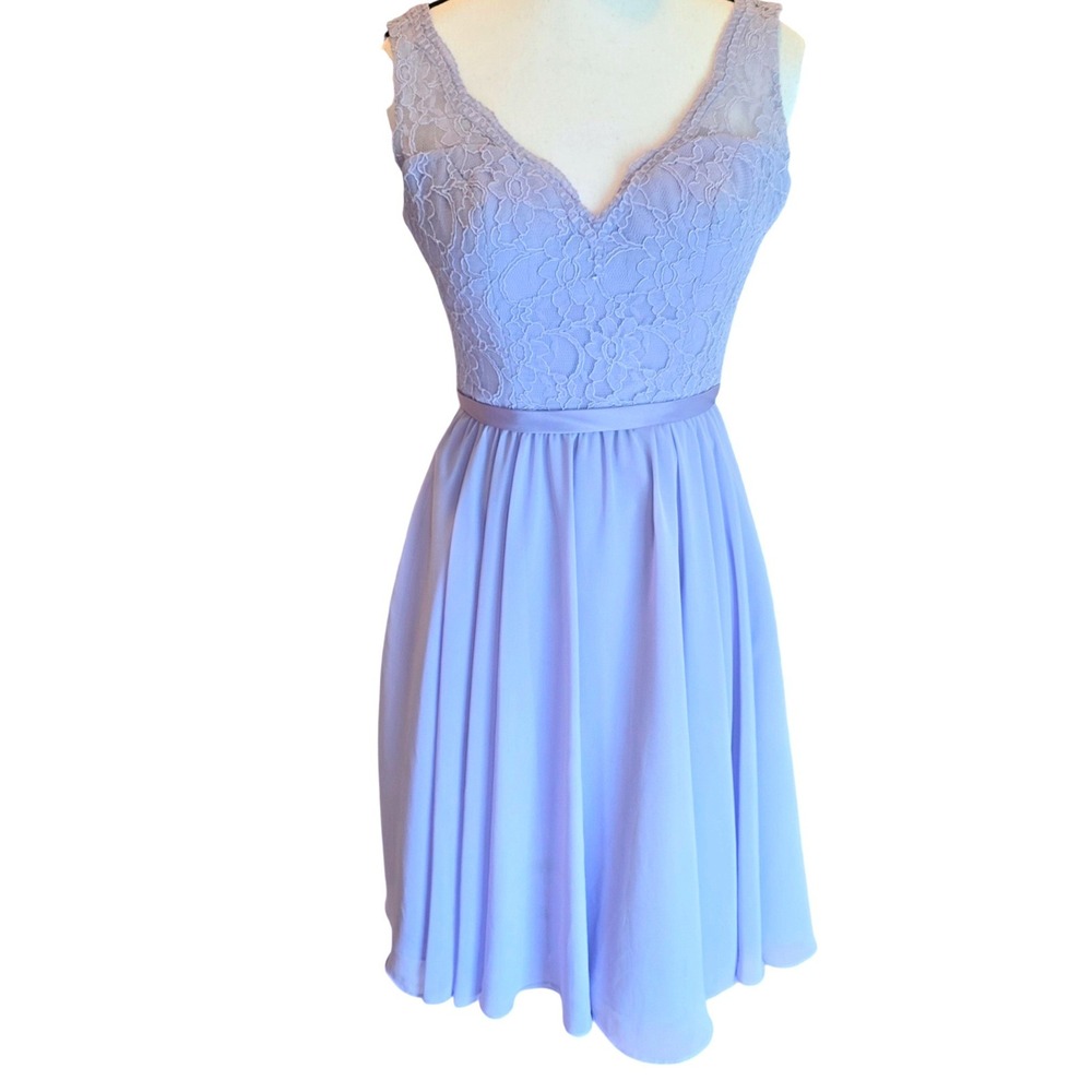 Morilee Lavender Lace Midi Dress Formal Prom Wedding Guest Low Back Sz 6